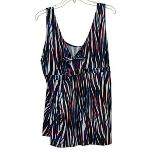 Simply Emma Black and Multicolor one piece plus size swimsuit flowy overlay 3X